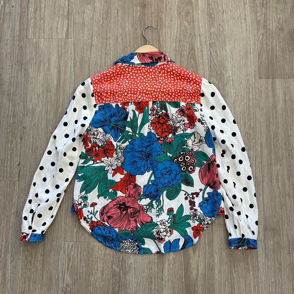 Maeve Anthropologie Mixed Print Patchwork Button Front Blouse Petite - Picture 3 of 5